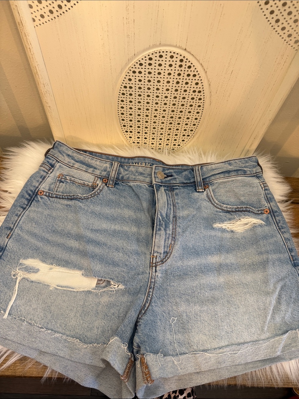 American Eagle Outfitters Light Blue Distressed Denim Shorts